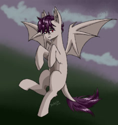 Size: 3786x4000 | Tagged: safe, artist:twivela, imported from derpibooru, oc, oc only, oc:wamp, bat pony, pony, bat pony oc, cloud, fangs, male, night, solo