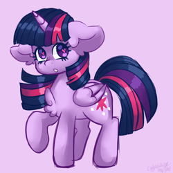 Size: 3000x3000 | Tagged: safe, artist:ladylullabystar, imported from derpibooru, twilight sparkle, alicorn, pony, chest fluff, cute, ear fluff, female, folded wings, heart, heart eyes, high res, looking at you, mare, pink background, raised hoof, signature, simple background, solo, twiabetes, twilight sparkle (alicorn), wingding eyes, wings