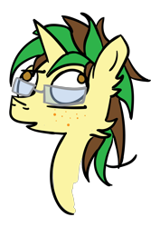 Size: 1860x2631 | Tagged: safe, artist:pisklakozaur, imported from derpibooru, oc, oc only, oc:macter, pony, unicorn, bust, derp, digital art, freckles, glasses, male, no source available, portrait, simple background, solo, transparent background