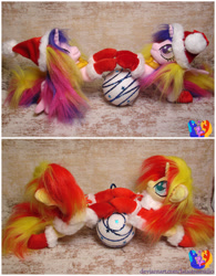 Size: 2000x2560 | Tagged: safe, artist:1stastrastudio, imported from derpibooru, princess cadance, sunset shimmer, pony, christmas, hat, holiday, irl, photo, plushie, santa hat