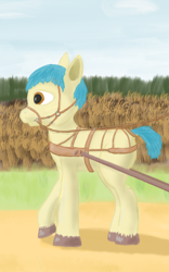 Size: 540x865 | Tagged: safe, alternate version, artist:mechanic31, imported from derpibooru, oc, oc only, earth pony, pony, bit, bridle, dock, harness, multiple variants, pony pulls the wagon, pulling, raised hoof, reins, solo, tack, tail