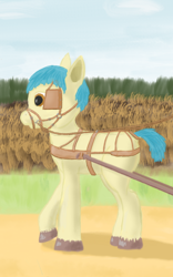 Size: 540x865 | Tagged: safe, alternate version, artist:mechanic31, imported from derpibooru, oc, oc only, earth pony, pony, bit, blinders, bound muzzle, bridle, dock, harness, multiple variants, pony pulls the wagon, pulling, raised hoof, reins, solo, tack, tail