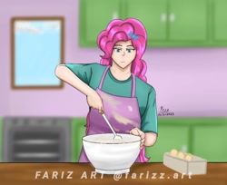 Size: 1024x836 | Tagged: safe, artist:lencai123, imported from derpibooru, pinkie pie, human, apron, baking, clothes, female, humanized, light skin, solo