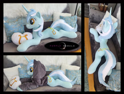 Size: 1280x971 | Tagged: safe, artist:purplenebulastudios, imported from derpibooru, lyra heartstrings, pony, unicorn, clothes, dig the swell hoodie, hoodie, irl, life size, lying down, photo, plushie, prone, solo, sploot