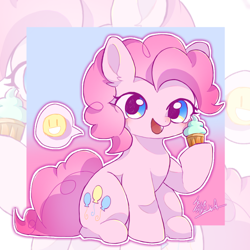 Size: 1080x1080 | Tagged: safe, artist:貓寻安_catder_, imported from derpibooru, pinkie pie, earth pony, pony, cupcake, female, food, mare, solo, zoom layer