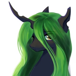 Size: 1080x1080 | Tagged: safe, artist:不要再创我了, imported from derpibooru, queen chrysalis, changeling, female, mare, simple background, solo, white background