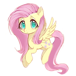 Size: 1080x1080 | Tagged: safe, artist:不要再创我了, imported from derpibooru, fluttershy, pegasus, pony, female, flying, looking at you, mare, simple background, smiling, solo, white background