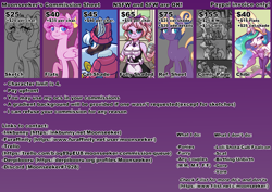 Size: 3541x2508 | Tagged: safe, artist:moonseeker, imported from twibooru, princess celestia, oc, anthro, pony, advertisement, chibi, commission, image, png, price list, price sheet, text