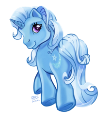 Size: 2307x2500 | Tagged: safe, artist:peachmichea, imported from twibooru, trixie, unicorn, g3, g4, g4 to g3, generation leap, image, looking at you, png, simple background, solo, white background