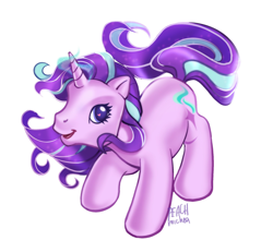 Size: 2016x1860 | Tagged: safe, artist:peachmichea, imported from twibooru, starlight glimmer, unicorn, g3, g4, g4 to g3, generation leap, image, looking at you, playful, png, simple background, solo, white background