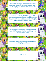 Size: 2048x2757 | Tagged: safe, imported from derpibooru, rarity, touring wind, pony, unicorn, dialogue, dialogue box, english, event, female, gameloft, glasses, horn, implied ginger gold, mare, mobile game, my little pony: magic princess, official, speech bubble, text