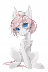 Size: 1365x2048 | Tagged: safe, artist:gq40415378, imported from derpibooru, nurse redheart, earth pony, pony, chest fluff, female, hat, looking at you, mare, nurse hat, simple background, sitting, solo, white background