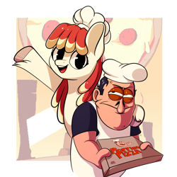 Size: 4000x4000 | Tagged: safe, artist:alexsc112, imported from derpibooru, oc, oc:allachitarra, earth pony, human, pony, crossover, female, human male, male, mare, peppino spaghetti, pizza tower