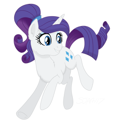 Size: 2768x2905 | Tagged: safe, artist:sjart117, imported from derpibooru, rarity, pony, unicorn, alternate hairstyle, chest fluff, ear fluff, female, hairband, jumping, mare, ponytail, simple background, smiling, solo, transparent background