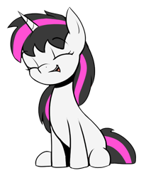 Size: 510x618 | Tagged: safe, artist:ahobobo, imported from derpibooru, oc, oc only, oc:quick strike, pony, unicorn, eyes closed, female, horn, mare, simple background, sitting, smiling, solo, transparent background, unicorn oc