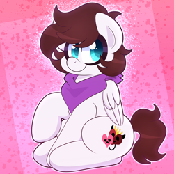 Size: 2000x2000 | Tagged: safe, artist:saveraedae, imported from derpibooru, oc, oc only, oc:markey malarkey, pegasus, pony, bandana, crossover, cute, male, pegasus oc, pink background, ponified, raised hoof, solo, the mark side