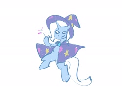 Size: 2160x1620 | Tagged: safe, artist:lendftcn, imported from derpibooru, trixie, pony, unicorn, cape, clothes, female, hat, horn, jumping, magic wand, mare, simple background, solo, white background