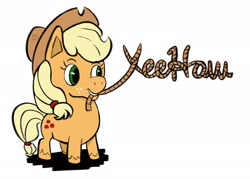 Size: 2048x1466 | Tagged: safe, artist:amynewblue, imported from derpibooru, applejack, earth pony, pony, chibi, female, lasso, mare, mouth hold, rope, simple background, solo, unshorn fetlocks, white background, yeehaw