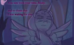 Size: 1123x685 | Tagged: safe, anonymous artist, imported from derpibooru, opaline arcana, alicorn, pony, series:misty pov, spoiler:g5, dialogue, female, g5, implied misty brightdawn, mare, opabitch, spread wings, this will end in tears, this will not end well, wings