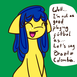 Size: 500x500 | Tagged: safe, artist:ask-ponyvenezuela, imported from derpibooru, oc, oc only, oc:venezuela, earth pony, pony, earth pony oc, football, green background, nation ponies, ponified, simple background, solo, sports, venezuela