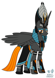 Size: 2145x3050 | Tagged: safe, artist:bsw421, imported from derpibooru, oc, oc only, alicorn, pony, alicorn oc, armor, clothes, decepticon, egyptian, egyptian headdress, egyptian pony, eyelashes, eyeshadow, fake beard, headdress, horn, jewelry, loincloth, makeup, megatronus prime, necklace, pharaoh, ponified, sandals, shoes, simple background, skirt, solo, the fallen, transformers, transparent background, vector, wings