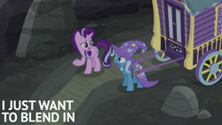 Size: 2000x1125 | Tagged: safe, edit, edited screencap, editor:quoterific, imported from derpibooru, screencap, starlight glimmer, trixie, to where and back again, trixie's wagon, wagon