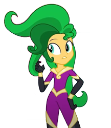 Size: 720x830 | Tagged: safe, edit, edited screencap, imported from derpibooru, screencap, mane-iac, sunset shimmer, human, equestria girls, equestria girls series, movie magic, spoiler:eqg specials, background removed, clothes, costume, cute, eye, eyes, female, frown, hand on hip, outfit, shimmerbetes, simple background, solo, teeth, transparent background, wig