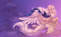 Size: 6006x3670 | Tagged: safe, artist:jsunlight, imported from derpibooru, oc, oc only, oc:mirta whoowlms, pegasus, pony, clothes, cloud, flying, pegasus oc, scarf, sky, solo, stars, striped scarf