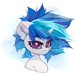 Size: 4096x4096 | Tagged: safe, artist:jfrxd, imported from derpibooru, dj pon-3, vinyl scratch, pony, unicorn, bust, cute, eyebrows, eyebrows visible through hair, female, horn, looking at you, mare, messy mane, portrait, simple background, smiling, smiling at you, solo, white background