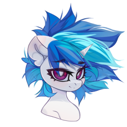Size: 4096x4096 | Tagged: safe, artist:jfrxd, imported from derpibooru, dj pon-3, vinyl scratch, pony, unicorn, alternate hairstyle, bust, eyebrows, eyebrows visible through hair, female, looking at you, mare, messy mane, missing accessory, no glasses, simple background, smiling, smiling at you, solo, transparent background, white pupils