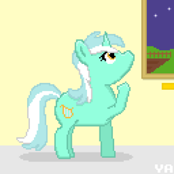 Size: 512x512 | Tagged: safe, artist:valuable ashes, imported from derpibooru, lyra heartstrings, pony, unicorn, female, mare, museum, painting, pixel art, solo