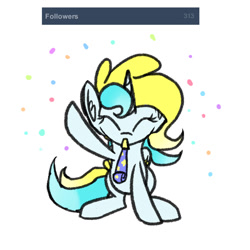 Size: 1024x1024 | Tagged: safe, artist:princessfaeron, imported from derpibooru, oc, oc only, oc:wish maker, alicorn, pony, alicorn oc, female, horn, mare, party horn, simple background, solo, white background, wings