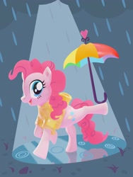 Size: 3000x4000 | Tagged: safe, artist:the64thgamer, imported from derpibooru, pinkie pie, earth pony, pony, female, rain, raincoat, solo, umbrella