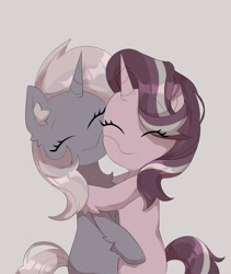 Size: 1120x1329 | Tagged: safe, artist:kamshroom, imported from derpibooru, starlight glimmer, trixie, pony, unicorn, duo, female, hug, simple background