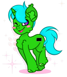 Size: 1898x2180 | Tagged: safe, artist:howie, imported from derpibooru, oc, oc:green byte, pony, unicorn, blushing, horn, simple background, solo, transparent background, unicorn oc