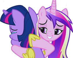 Size: 766x603 | Tagged: safe, edit, edited screencap, editor:incredibubbleirishguy, imported from derpibooru, screencap, princess cadance, twilight sparkle, unicorn, a canterlot wedding, alternate ending, background removed, comfort, comforting, comforting twilight, crying, crylight sparkle, female, hug, sibling love, simple background, sisterly love, sisters-in-law, tears of joy, teary eyes, thank you, transparent background, unicorn twilight
