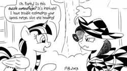 Size: 1200x675 | Tagged: safe, artist:pony-berserker, imported from derpibooru, rarity, twilight sparkle, alicorn, pony, ..., clothes, dazzle camouflage, dress, pony-berserker's twitter sketches, pony-berserker's twitter sketches (2023), ponyville, tree, twilight sparkle (alicorn)