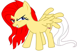 Size: 1024x697 | Tagged: safe, alternate version, artist:sputnikmann, imported from derpibooru, fluttershy, oc, oc:fluttershout, pegasus, pony, elements of insanity, evil grin, fluttershout, grin, looking at you, not fluttershy, red hair, simple background, smiling, solo, tail, transparent background, vector, white tail