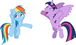 Size: 1024x615 | Tagged: safe, artist:gamemasterluna, imported from derpibooru, rainbow dash, twilight sparkle, alicorn, pegasus, pony, testing testing 1-2-3, duo, duo female, female, flying, mare, simple background, transparent background, twilight sparkle (alicorn), vector