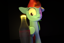 Size: 2672x1796 | Tagged: safe, artist:reinbou, imported from derpibooru, rainbow dash, pegasus, pony, 3d, black background, coca-cola, simple background, solo