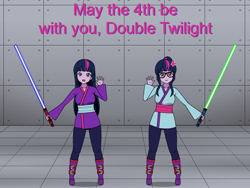 Size: 800x600 | Tagged: safe, imported from derpibooru, sci-twi, twilight sparkle, human, equestria girls, humanized, kisekae, lightsaber, solo, star wars, weapon