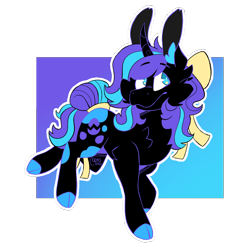 Size: 2000x2000 | Tagged: safe, artist:caprania, imported from derpibooru, part of a set, oc, oc only, oc:black arrow, pony, unicorn, bow, commission, female, gradient background, hair bow, horn, mare, simple background, solo, transparent background, unicorn oc, ych result