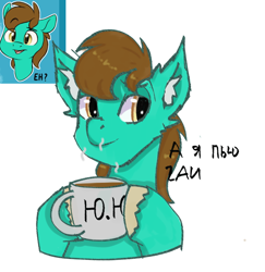 Size: 1518x1564 | Tagged: safe, imported from derpibooru, oc, oc only, earth pony, pony, cyrillic, ear fluff, earth pony oc, mug, russian, simple background, solo, white background
