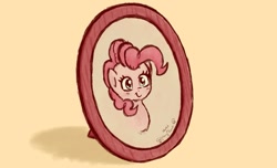 Size: 1257x762 | Tagged: safe, artist:fipoki, imported from derpibooru, pinkie pie, earth pony, pony, bust, female, inktober, mare, photo, picture frame, simple background, solo