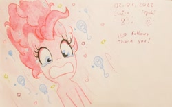 Size: 1024x641 | Tagged: safe, artist:fipoki, imported from derpibooru, pinkie pie, earth pony, pony, female, follower count, followers, mare, solo, teary eyes