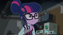 Size: 2114x1202 | Tagged: safe, imported from derpibooru, screencap, sci-twi, twilight sparkle, human, equestria girls, friendship games, clothes, crystal prep academy, crystal prep academy uniform, female, glasses, hair bun, necktie, school, school uniform, schoolgirl, solo