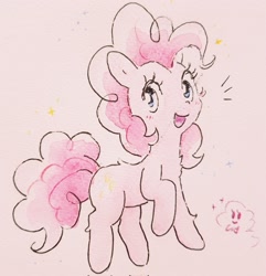 Size: 1975x2048 | Tagged: safe, artist:fipoki, imported from derpibooru, pinkie pie, earth pony, pony, cute, diapinkes, female, looking at you, mare, missing cutie mark, open mouth, open smile, smiling, solo, traditional art