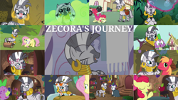 Size: 1280x721 | Tagged: safe, edit, edited screencap, editor:quoterific, imported from derpibooru, screencap, apple bloom, fluttershy, rarity, spike, zecora, parasprite, spider, a health of information, a rockhoof and a hard place, bridle gossip, filli vanilli, it isn't the mane thing about you, just for sidekicks, luna eclipsed, magic duel, molt down, on your marks, she talks to angel, swarm of the century, the cutie pox, apple, bed, bee sting, cauldron, cutie pox, food, messy mane, stone scales, swamp fever, water, zecora's hut