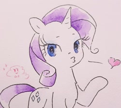 Size: 2048x1829 | Tagged: safe, artist:fipoki, imported from derpibooru, rarity, pony, unicorn, blowing a kiss, female, floating heart, heart, horn, looking at you, mare, raised hoof, simple background, solo, traditional art, white background