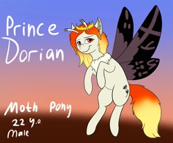 Size: 2015x1668 | Tagged: safe, artist:xyi, imported from derpibooru, oc, oc only, oc:prince dorian, insect, moth, mothpony, original species, reference sheet, solo